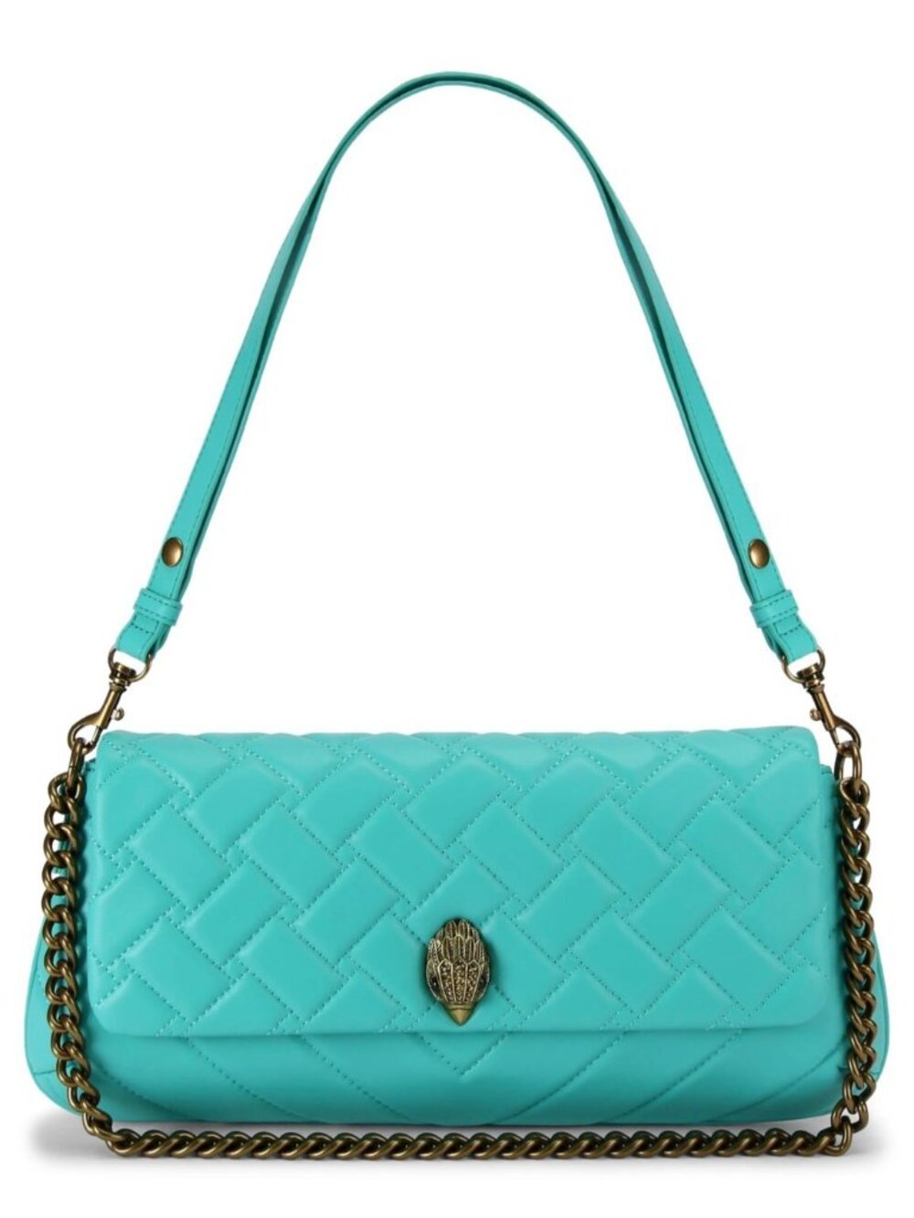 Kurt Geiger London Womens Long Kensington Quilted Leather Shoulder Bag Turquoise